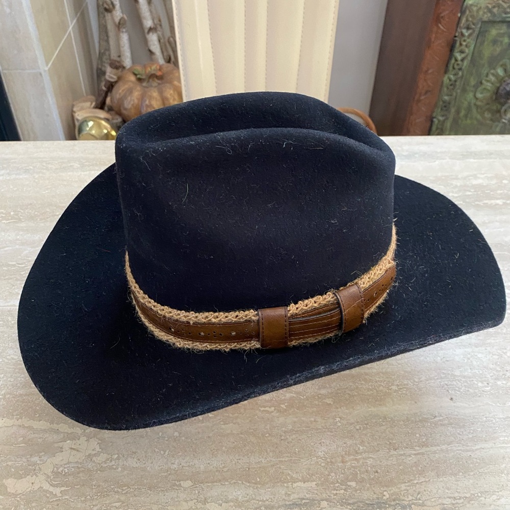 Trail Boss Vintage Wool Mens Black hat with Brown details size M